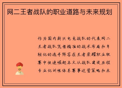 网二王者战队的职业道路与未来规划