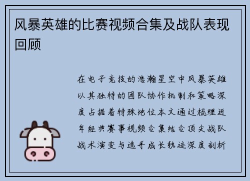 风暴英雄的比赛视频合集及战队表现回顾